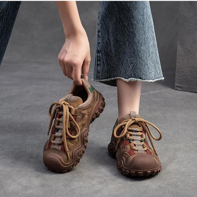 Johnature Casual Outdoor Sports Lace Up Clunky Sneaker Mixed Colors Comfortable And Versatile Women's Shoes