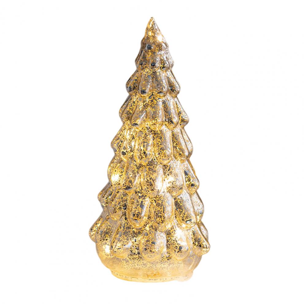 For Glass Christmas Tree Figurine Tabletop Tree Ornament with LED Lights Holiday Decor Light Up Tree Cone for Home Office Partie