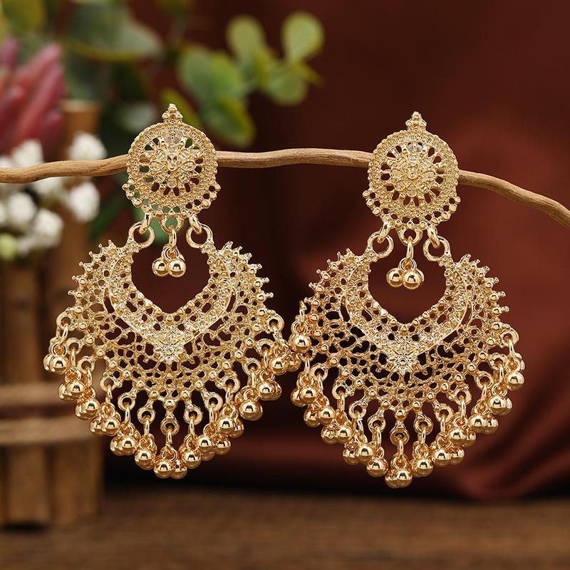 Bohemian Ethnic Heart Stud Earrings: Long Bell Vintage Style for Women