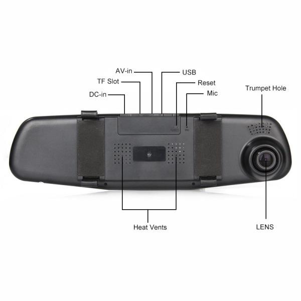4,3 Zoll 1080P HD Doppelobjektiv 170 Rückspiegel Auto DVR Kamera Recorder Erweiterte Rückfahrkamera