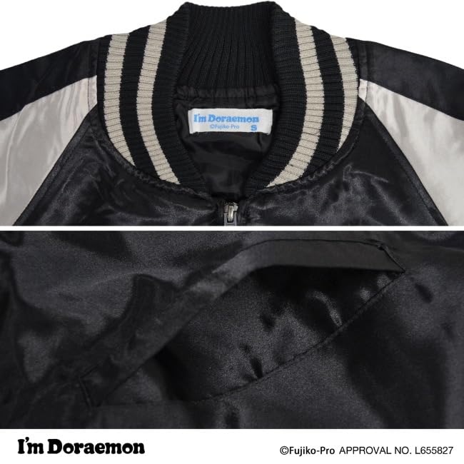 [Yoshida Yu] Men's Sukajan Jacket with Embroidered Logo "I'm Doraemon" (Black, Size LL)