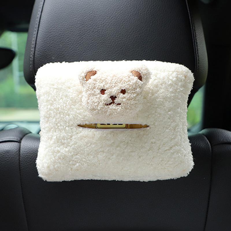 Cute Cartoon Plush cloud Flowers Car Tissue Box Hanging Napkin Holder for Car Back Seat Headrest Armrest Paper Organizer Storage