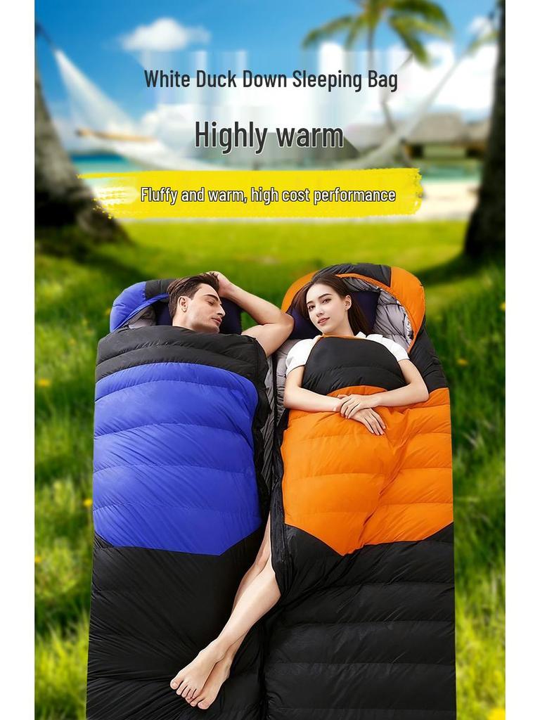 White Duck Down Zero Degree Sleeping Bag for Winter, Outdoor, and Indoor Use