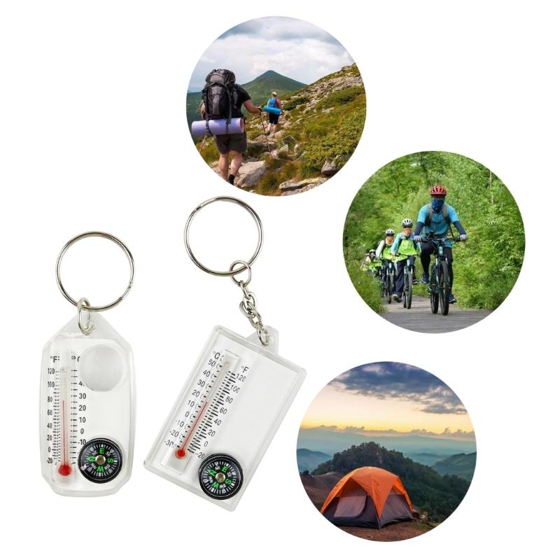 Small Compasses Thermometer Keychain Mini Pocket Sized Keyring Gear for Camping, Hiking, Backpacking, Survival Emergency