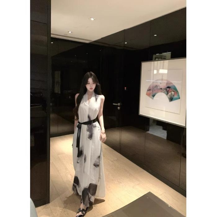 

New Chinese national style white neck suspender dress children s summer new small temperament dress XL