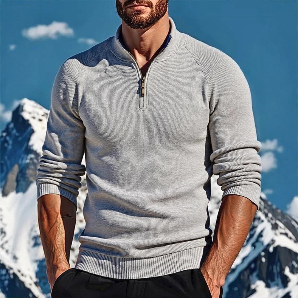 Men's Long-sleeved Polo Shirts and Sweaters for Autumn and Winter Are Warm and Comfortable. Half-zipper Stand-up Collar Casual and Trendy Pool Shirts