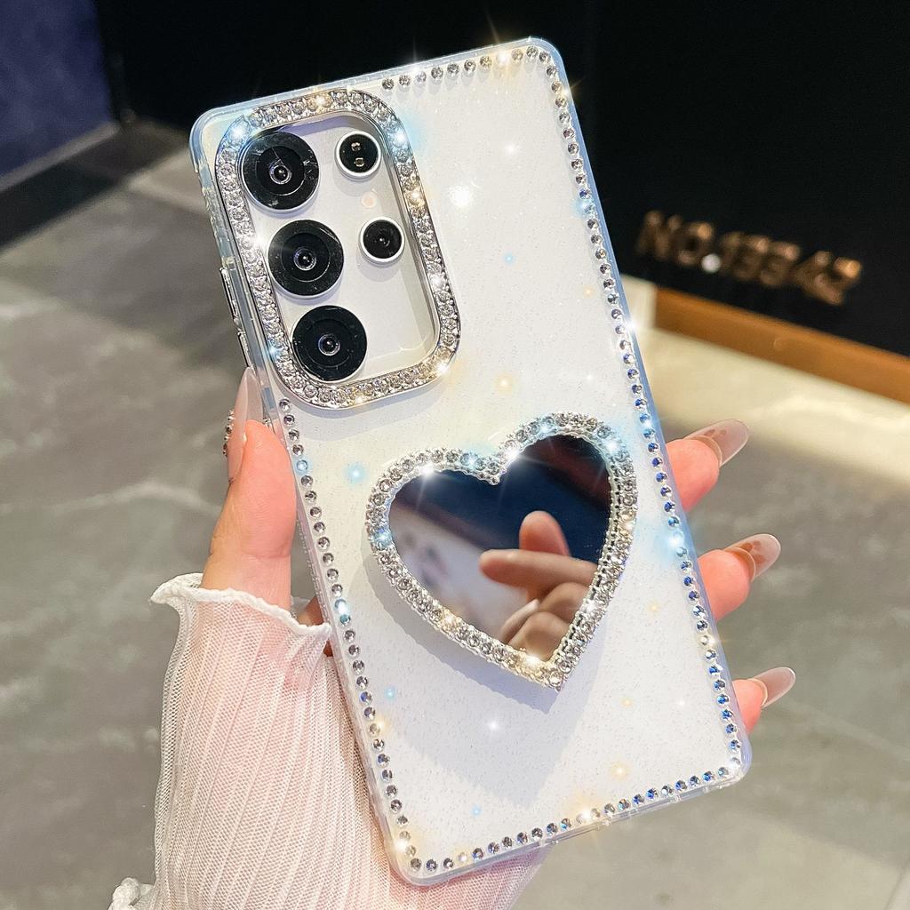 A37 Love Mirror Holder Suitable for Samsung S26Ultra Mobile Phone Case Flash Diamond S25 Flash Powder A56 Jacket