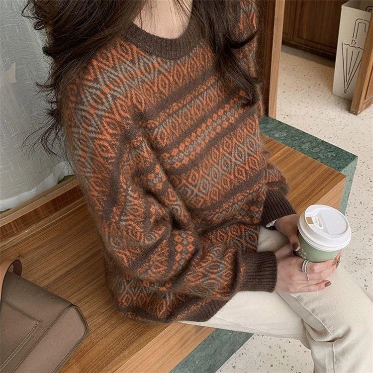 Sweater for Women Autumn Winter Thickened Warm Plus Size Knitted Stretchy Long Sleeve Tops
