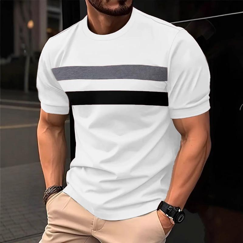 Men s Trendy Color Block T-Shirt Minimalist Fashion Casual Sporty Crew Neck Short-Sleeve Top S белый