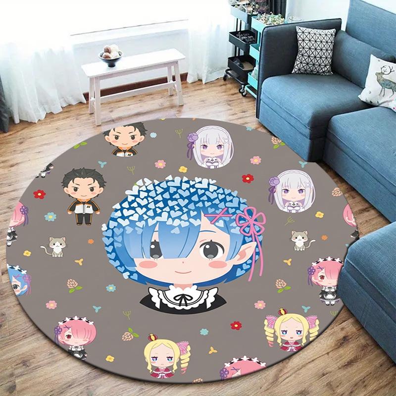 Re Zero Round Area Rug Carpet Rug For Living Room Bedroom Sofa Playroom Decor Nonslip Floor Mat