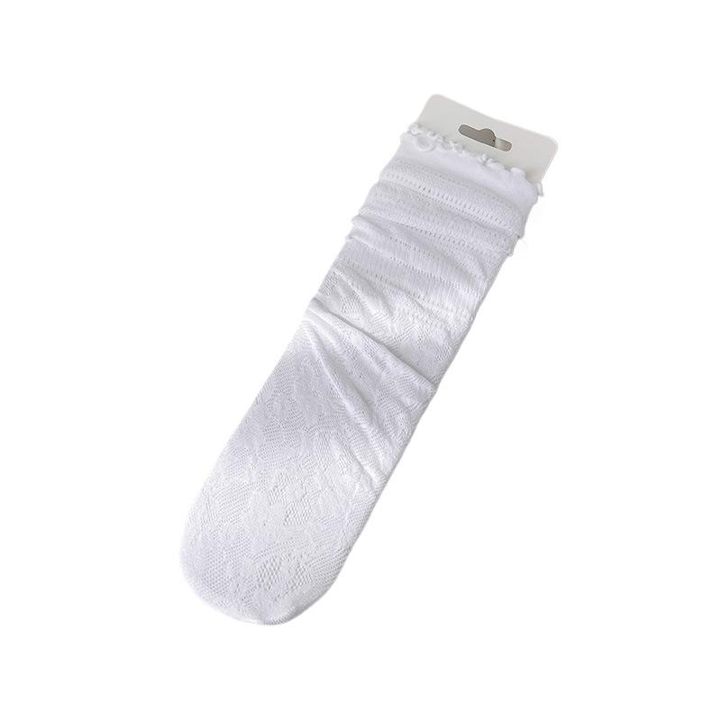 Women's Summer Ultra-thin Lace White Pile Socks with Mesh, Breathable and Sweat-absorbent Sweet Ballet Wind Stockings
