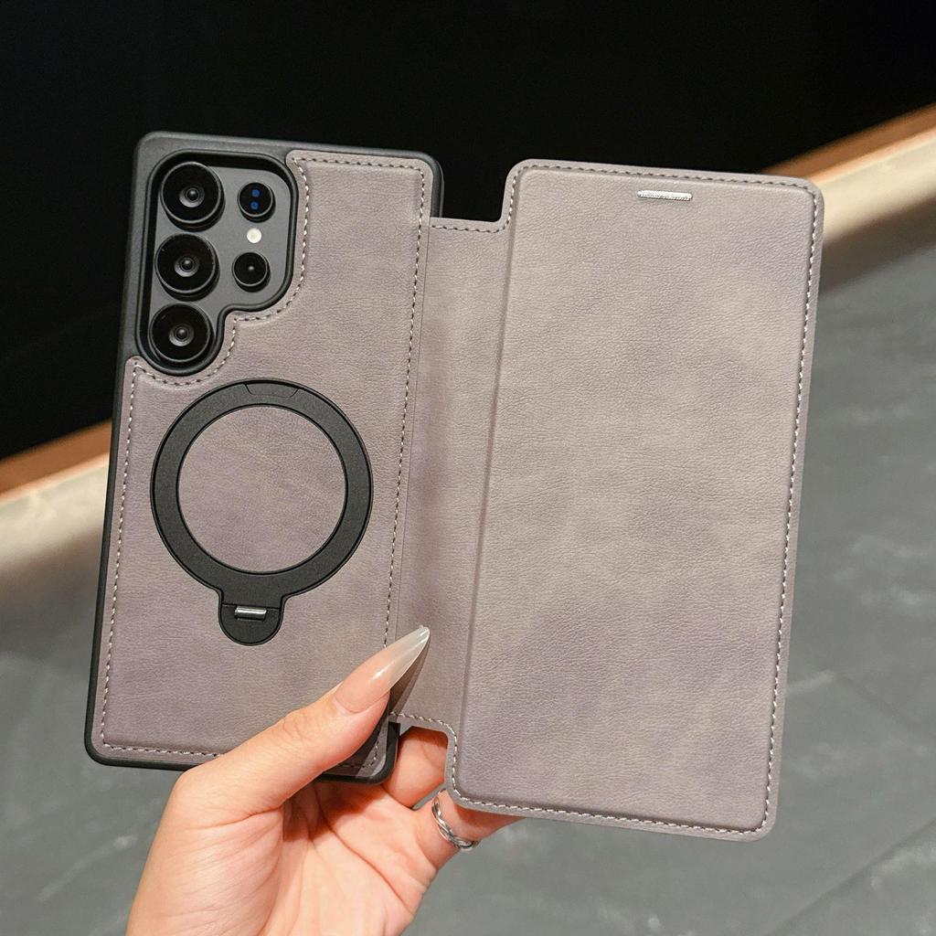 Samsung S25 Ultra Flip Card Holder Phone Case with Armor Shield and Rotating Magnetic Stand - Full Coverage Anti-Drop A17 Case