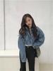 2025 Autumn Women's Korean Style Loose Batwing Sleeve Cropped Denim Jacket