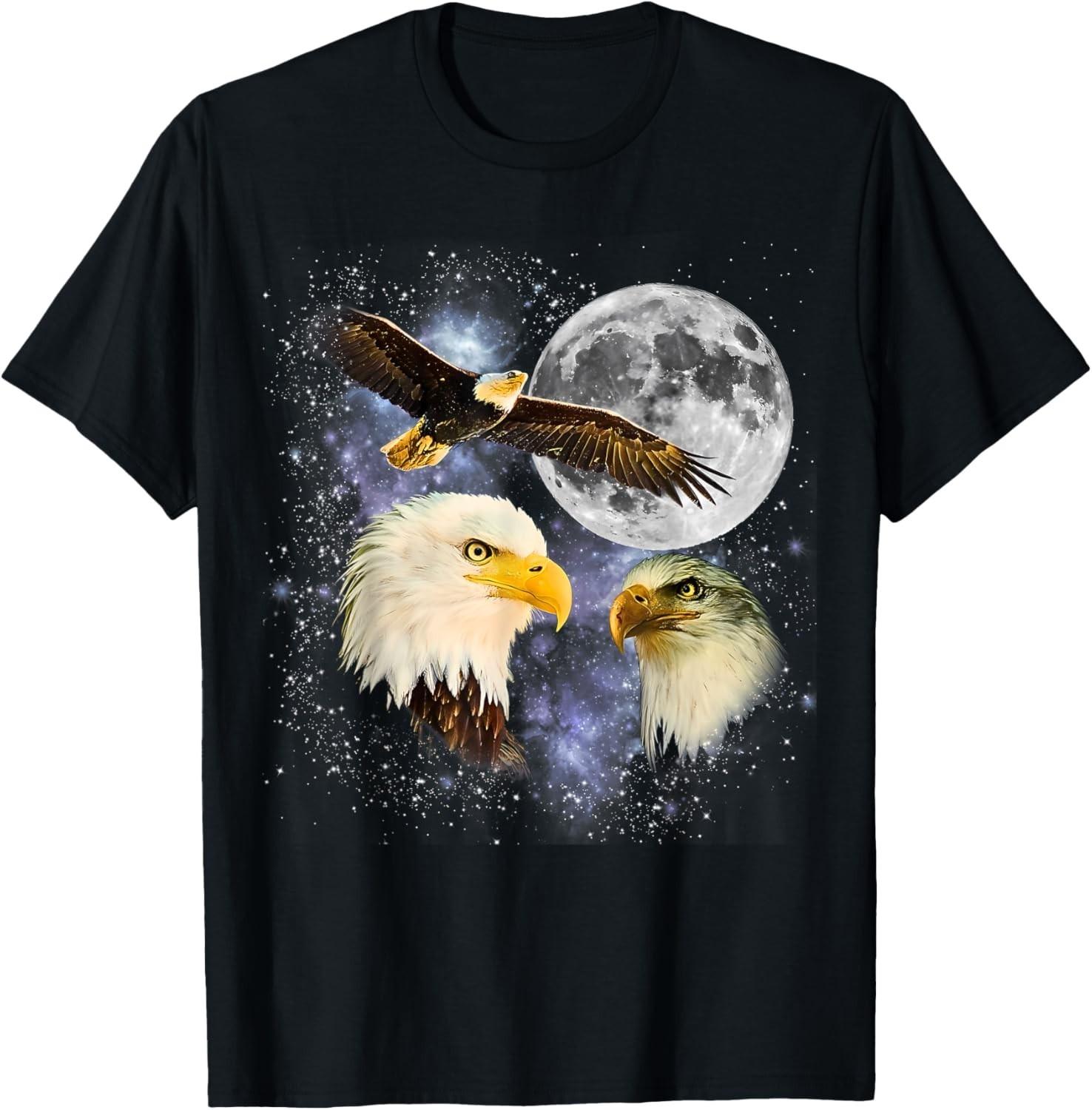 Three Bald Eagle Moon Meme Funny American Bird Eagles Lover unisex T-Shirt Mens Womens Tees Top S