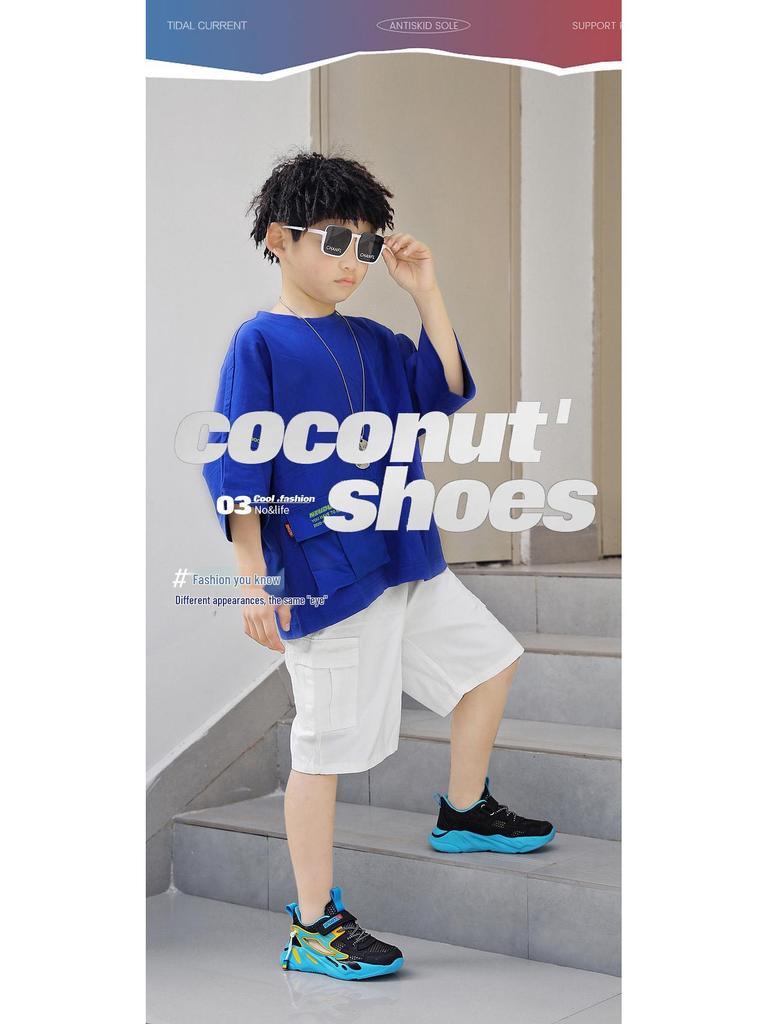 Breathable Boys' White Mesh Sandals with Velcro - Non-Slip Summer Running Shoes