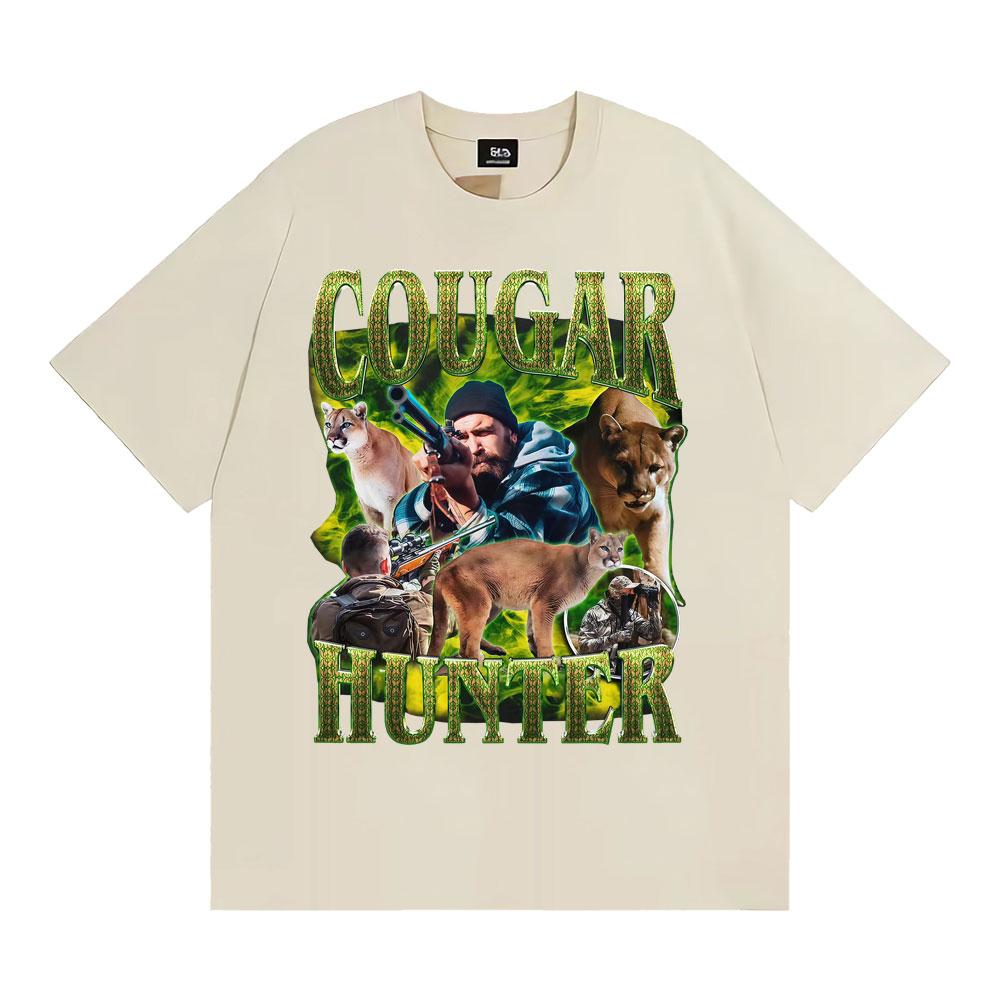 Funny 90s Cougar Hunter Vintage Y2K Graphic T Shirt Men Women Harajuku Humor Tops T-shirts Summer O-Neck Loose Oversized T-shirt