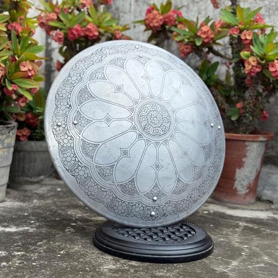 Mandala Floral Shield Wall Art Aluminum Round Shield with Deep Etched Rose Window Design Gothic Fantasy Decor  Unique Medieval Cosplay