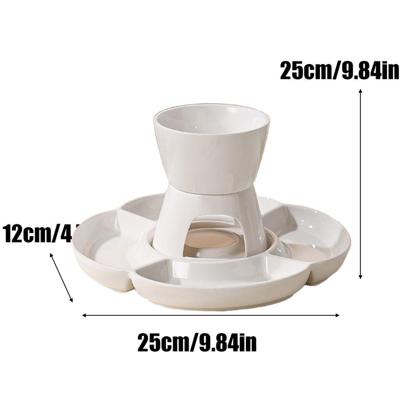 Ceramic Fondue Maker Set With Fork And Tray Candle Heating Melt Hot Pot Bowl Set For Cheese Chocolate Candy