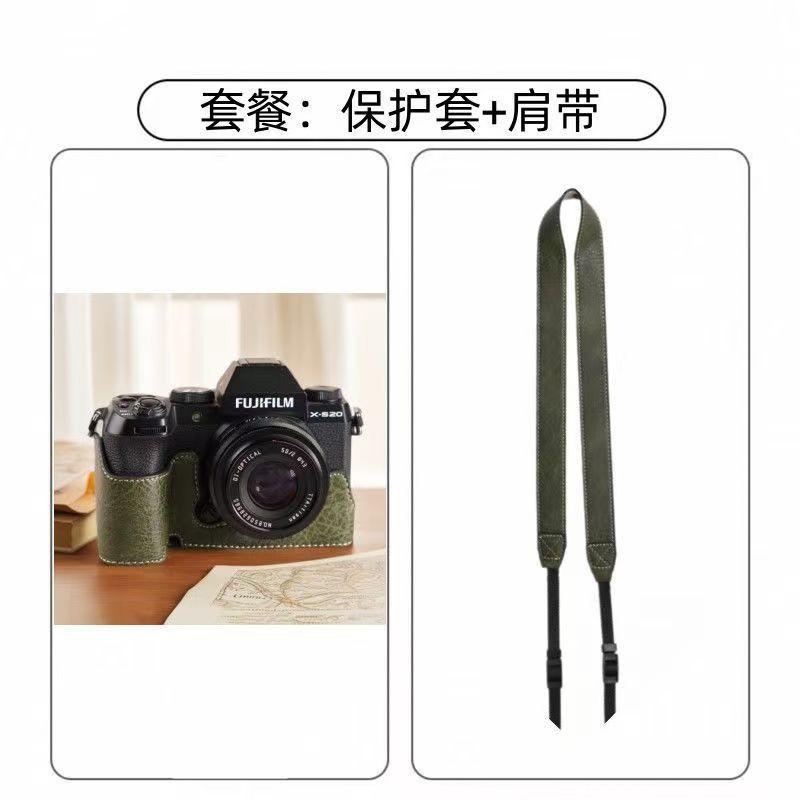 Fuji X-S10 Camera Half Case With Wrist Strap PU Leather Cover Water Buffalo Texture Protective Sleeve Travel Photography