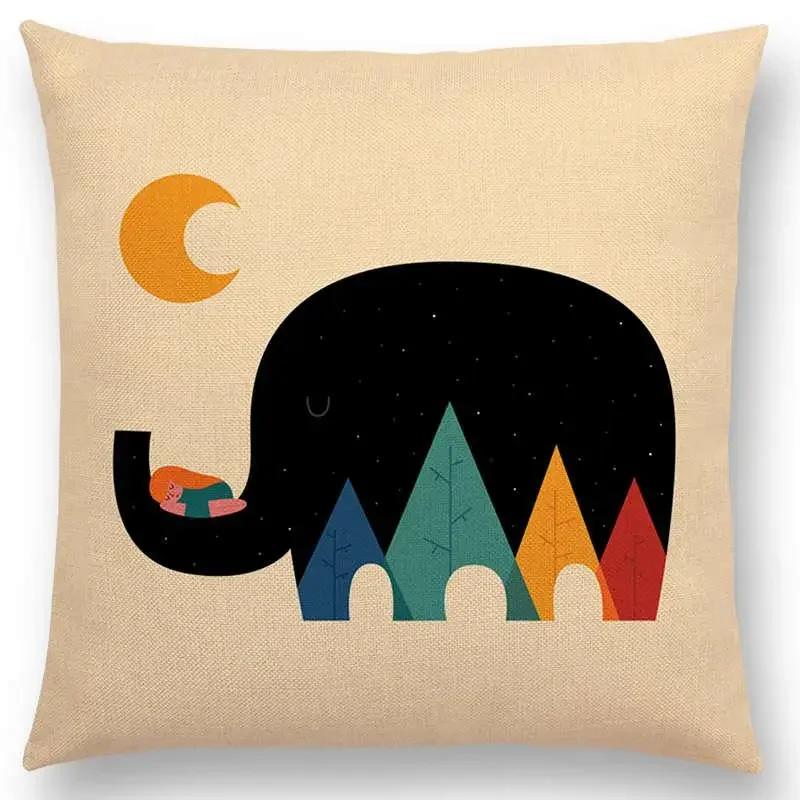 Latest Day Night Sun Moon Child With Animals Friends Wolf Bear Elephant Rabbit Cushion Cover Home Decor Sofa Throw Pillow Case