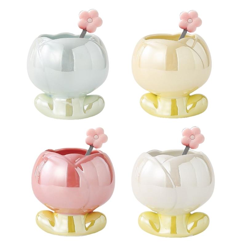 Modische Keramiktassen Wasserbecher Eisbecher Schöne Milchtassen Blume Kaffeetasse Keramikmaterial für Wasser Milch