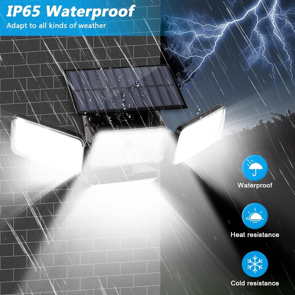 278LED Solar Lights with Motion Sensor Light 4 Mode Outdoor Waterproof 4 Head Solar Security Floodlights for Yard Garden Garage