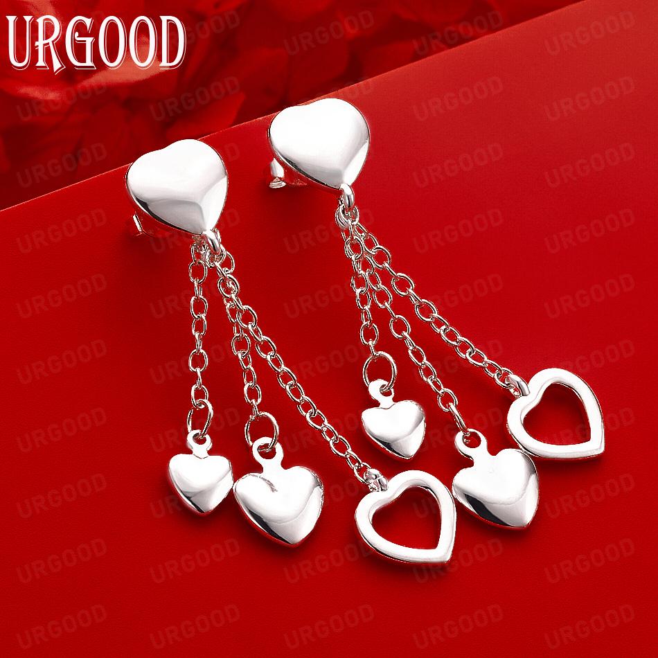 Exquisite And Romantic Mixed-Style Heart Pendant Earrings In 925 Sterling Silver - Fashionable Gift Jewelry
