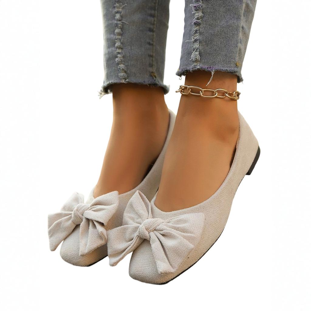 Mocassins d'été pour femmes grandes tailles avec nœud et bout ouvert