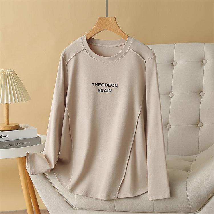 2024 Autumn Plus Size Women s Casual Slimming Embroidered Letter T-shirt (Round Neck) - Base Layer 8008 4XL