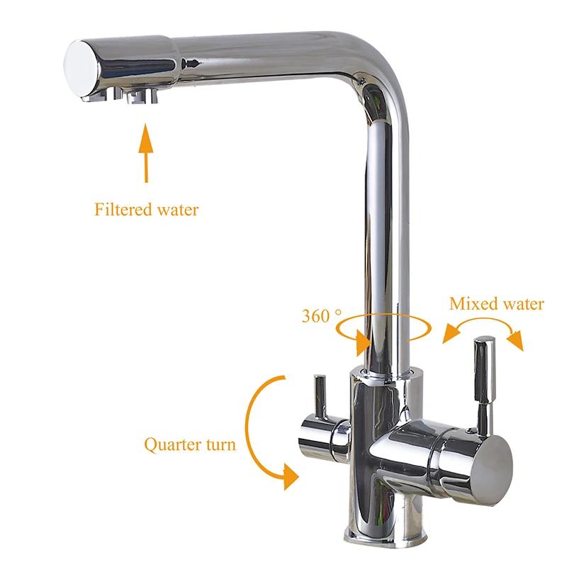 2025 New Chrome Kitchen Faucet Double Swivel Spout Drinking Water Purifier Filter Brass Sink Mixer Tap Hot and Cold Water