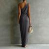 One Shoulder Long Dress for Women Satin Maxi Gown Asymmetrical Hem Elegant Sleeveless Formal Evening Party Wear