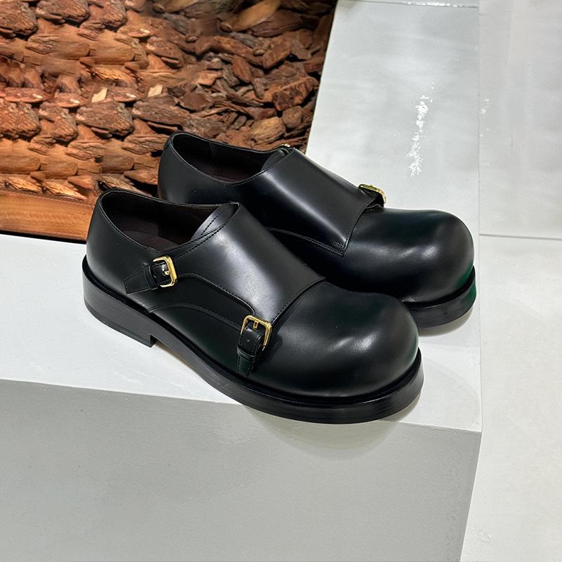 Cowhide Version~ 2025 New Niche Leather Round Head Derby Women's Shoes Versatile Loafers Women's Platform JK Small Leather Shoes