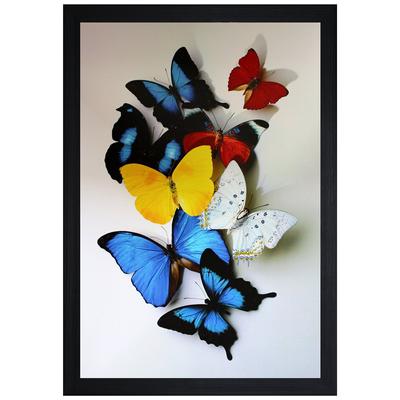 Pinturas borboleta arte moderna pintura revestida com UV com moldura para decoração de casa (Multicolorido, 14" x 20")