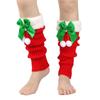 Christmas Fleece Trim Warm Leg Warmers Sweet Plush Balls Bows Knitted Boot Covers Festival Footless Socks for Women