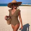 1011 new European and American one-piece swimsuit women's high-end sense of thin solid color beach hot spring swimsuit spot