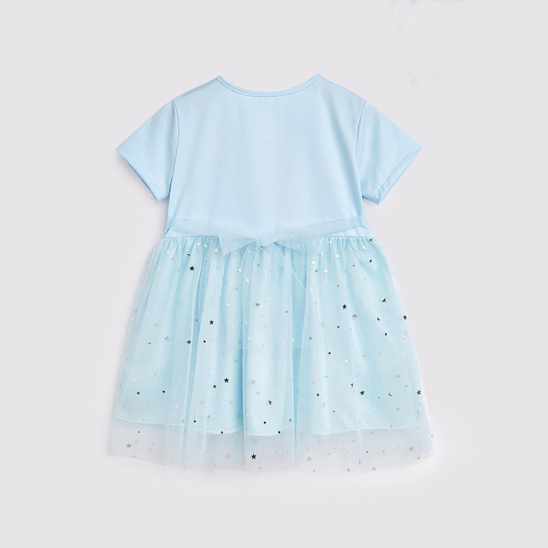 Elsa Princess Dress for Girls: 2026 Pink Frozen Star Mesh Short Sleeve Summer Dress