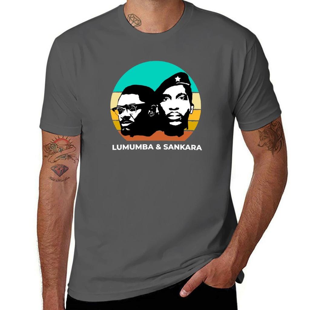 Sankara und Lumumba Retro Sunser T-Shirt Tops, ästhetische Kleidung, Anime-T-Shirts aus schwerem Material für Herren