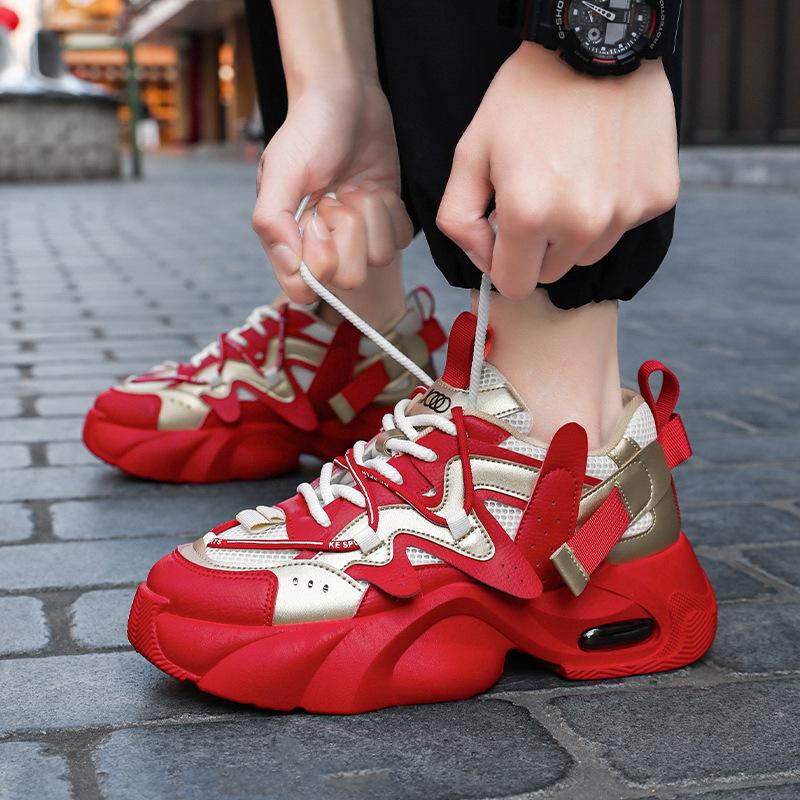 2025 Spring and Summer Trendy Shoes Red Men's Shoes Spring New Platform Dad Versatile Height Increasing Casual Shoes Sports Shoes
