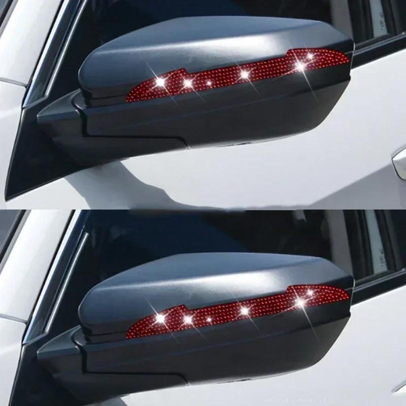 

2/4PCS Car Anti-Collision Strip Rearview Mirror Car Door Handle Prevent Decoration Rhinestone Scratch Resistant Strip 2Pcs Red