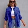 Women's Fashion Ripped Denim Women's Spring and Autumn Long-sleeved Casual Lapel Top Jacket