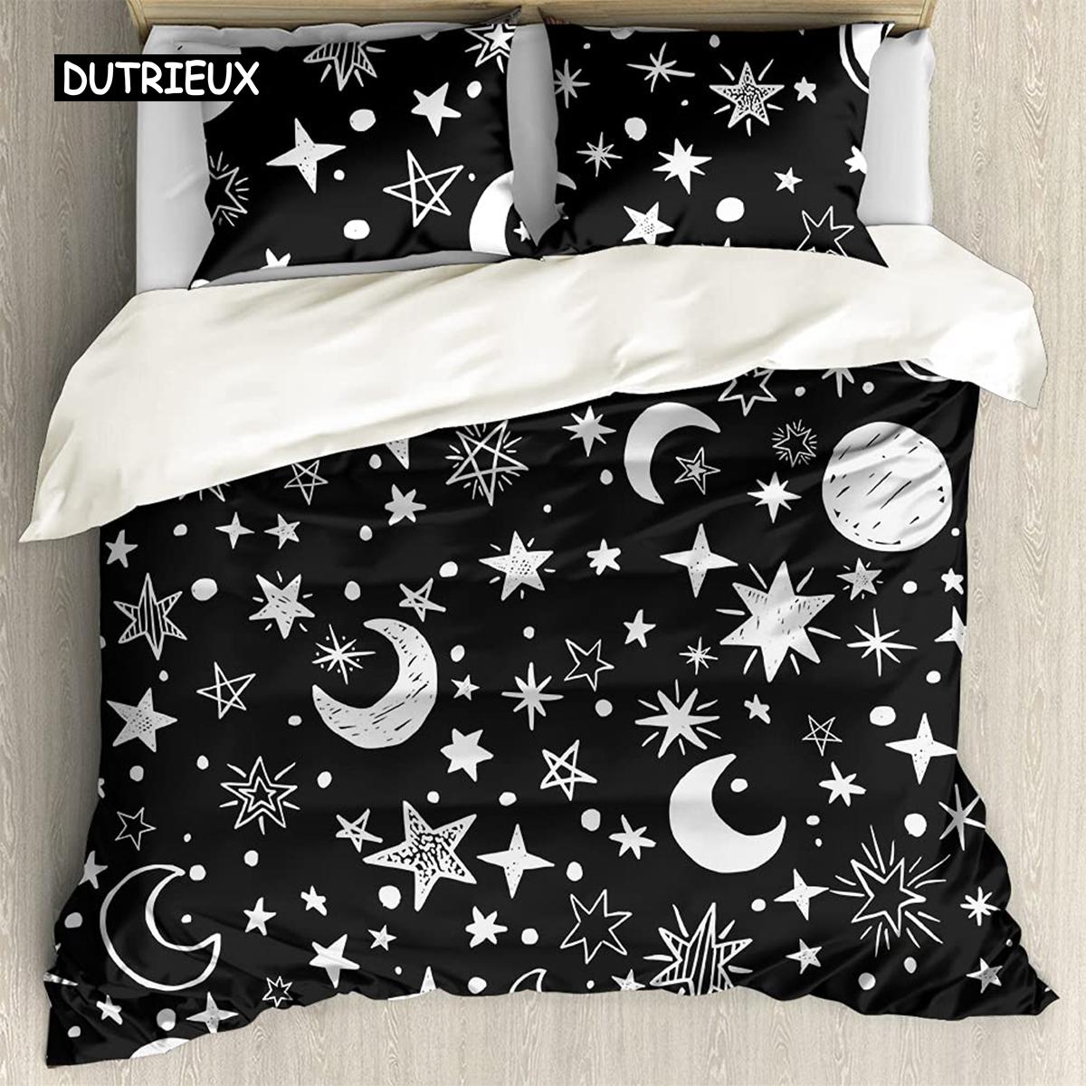 

Star Single Double Twin Queen Постільна білизна 2/3pcs Night Sky Polyester Постільна білизна Дитяча підодіяльник Постільна білизна Dark Blue Galaxy EU single(135x200cm)