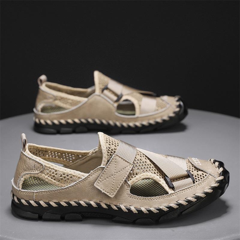

Мужские походные сандалии ручной работы, летние римские сандалии в стиле ретро с широким закрытым носком, серые пляжные туфли для воды, большие размеры EU:48 бежевый