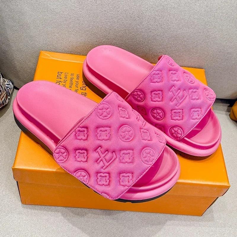 Fashion Ladies Magic Sticker Flat Slippers 2025 Summer New Designer Luxury Sandals for Women Elegant Home Flat Slippers Zapatos De Mujer
