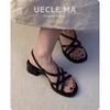 Genuine Leather~ French Sandals for Women's Summer 2025 New Models with Skirts, Beautiful High Heels, Thick Heels, Roman Shoes