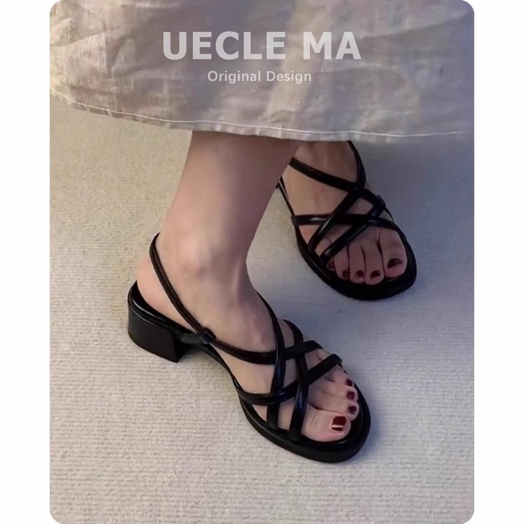 Genuine leather~ French sandals for women's summer 2025 new models with skirts, beautiful high heels, thick heels, Roman shoes