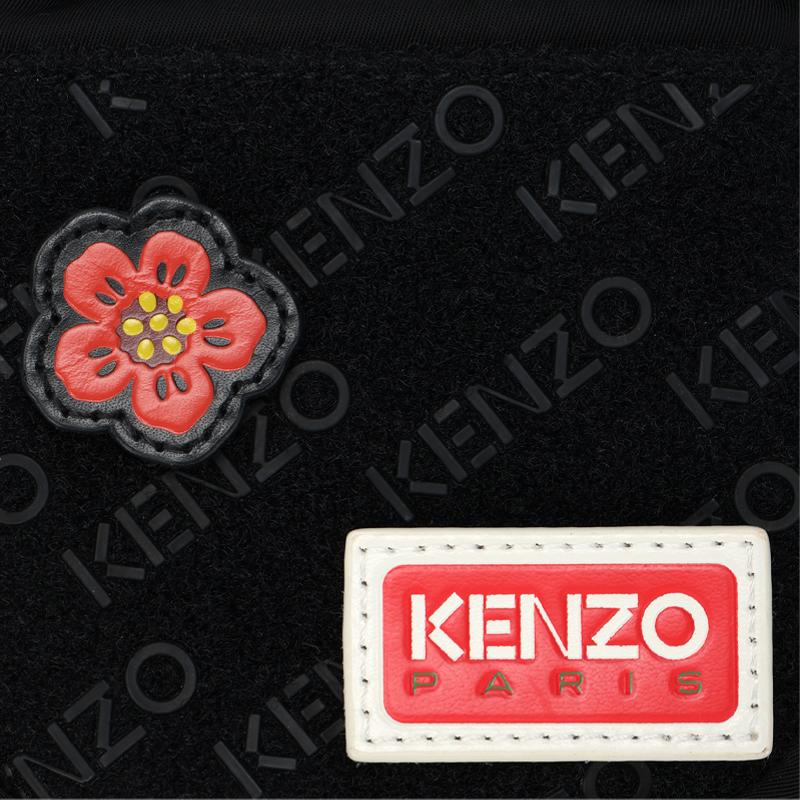 Kenzo Floral Appliqué Adjustable Strap Zipper Nylon Shoulder Crossbody Phone Bag Men bags Black FC65PM208F3099