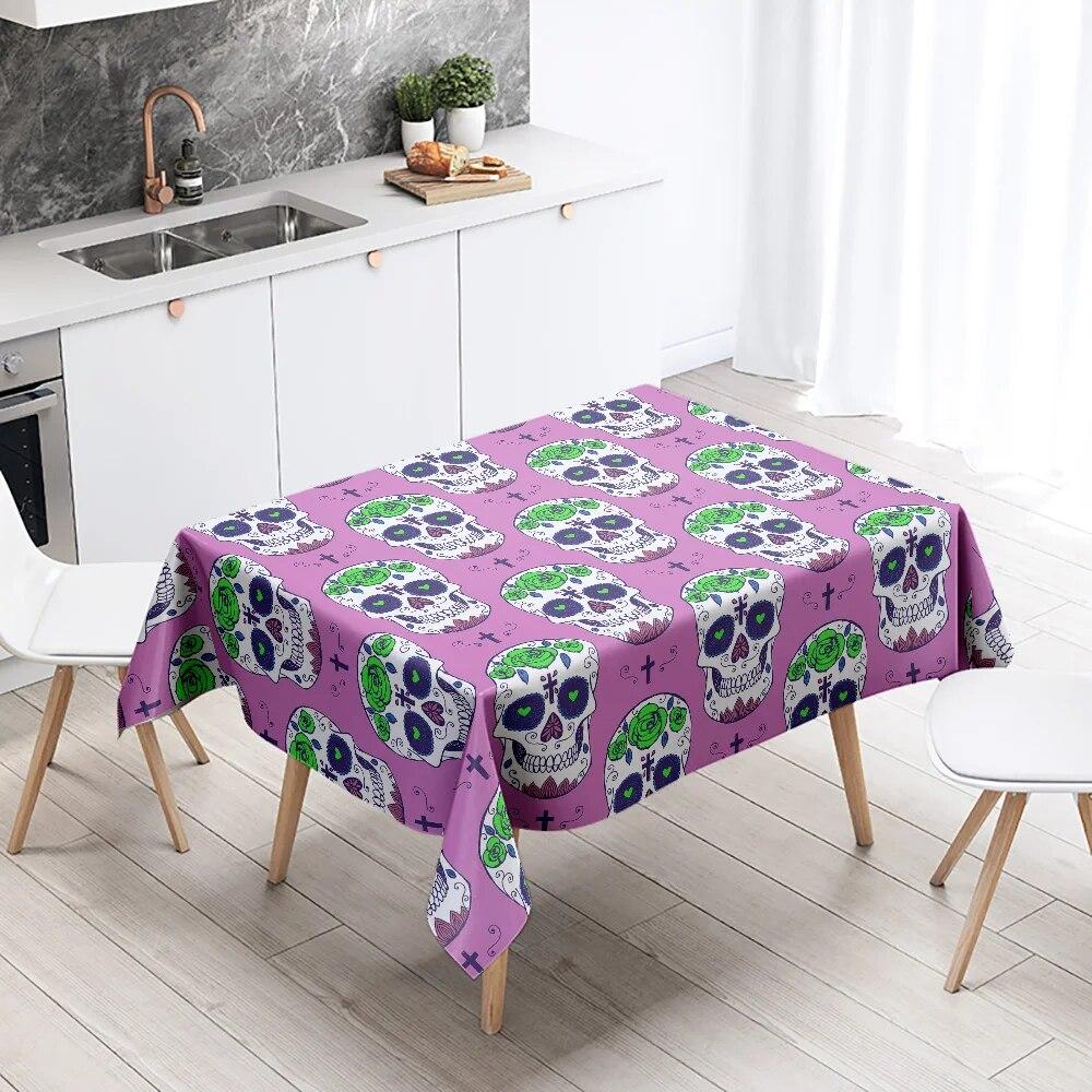 Rose Skull Smiling  Tablecloth Home Decor Stain Resistant Waterproof Table  Rectangular Kitchen Fireplace Tops