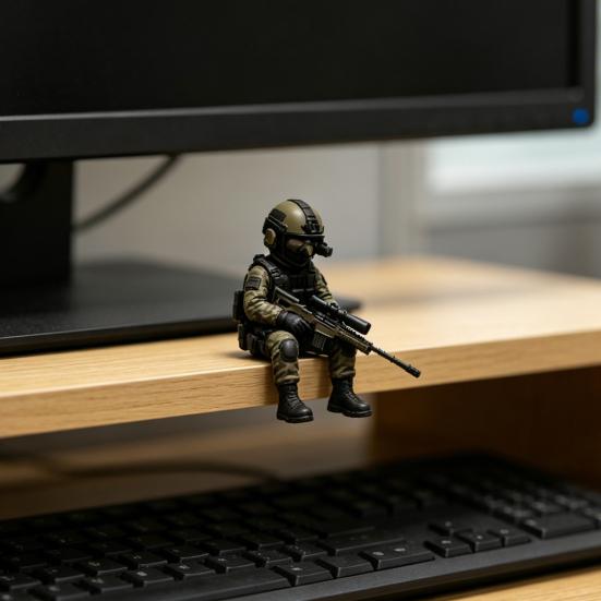 Mini Tactical Soldier Figurine, Realistic Sitting Sniper Resin Statue Model, Armed Special Forces Collectible Sculpture Decoration