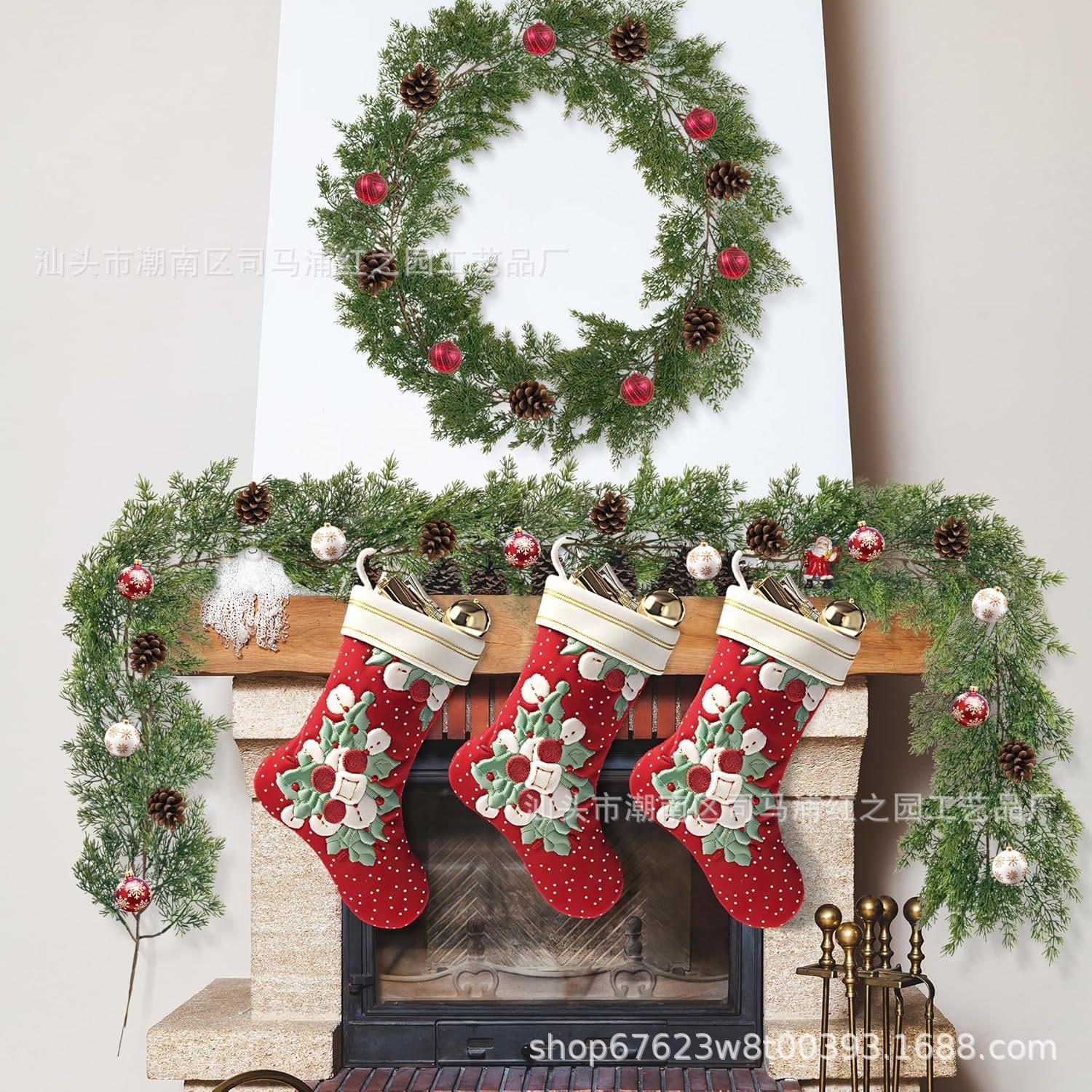 

Рождественская имитация сосны и кипариса, Рождественское украшение из ротанга, кипарисовый лист, сосновая иголка, подвесной венок, настенный венок