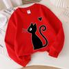 Kids Crewneck Sweatshirt, Black Cat with Heart & Whiskers Print,Casual Sportswear for Spring & Autumn